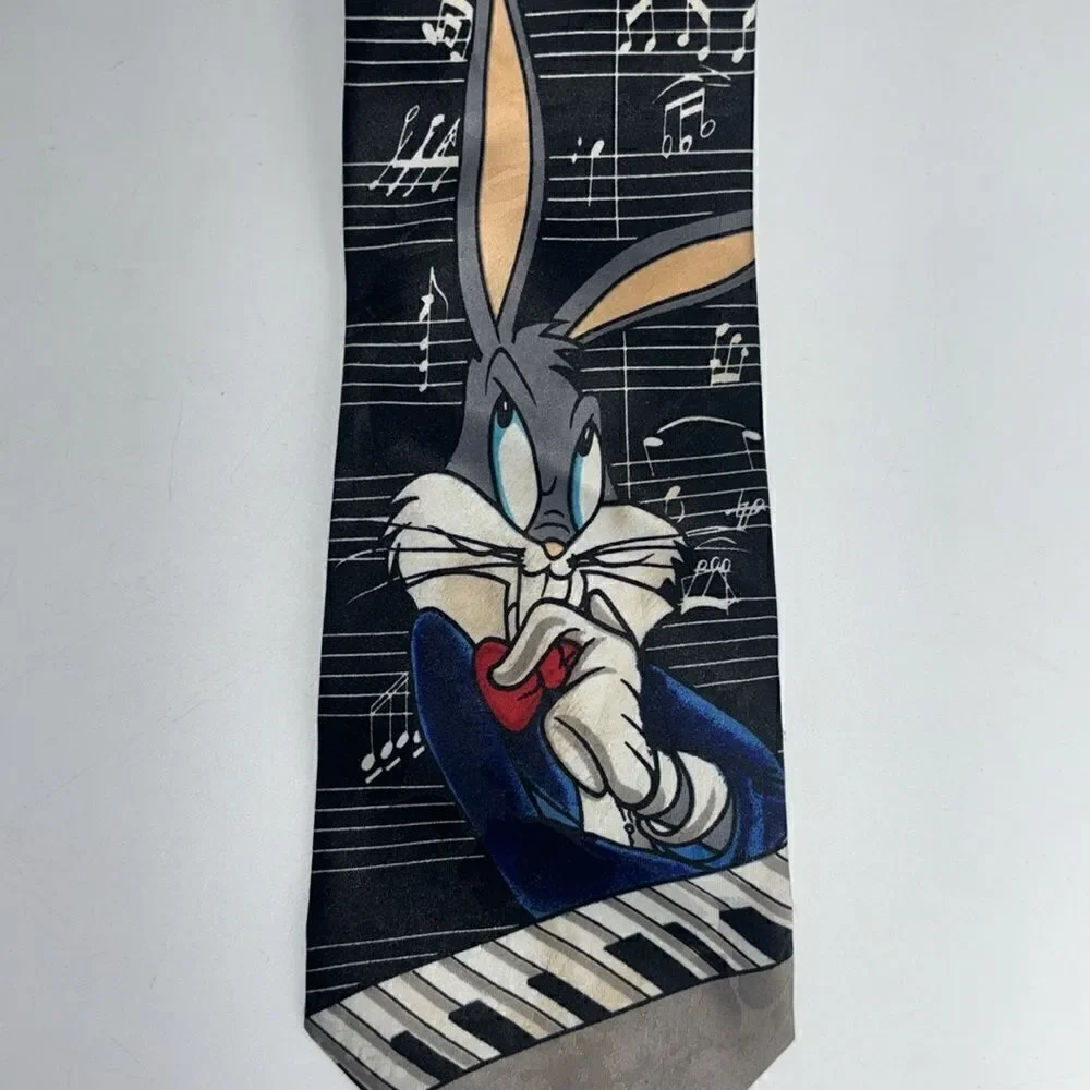 Vintage Looney Tunes Tie Bugs Bunny with Music Notes and Keyboard